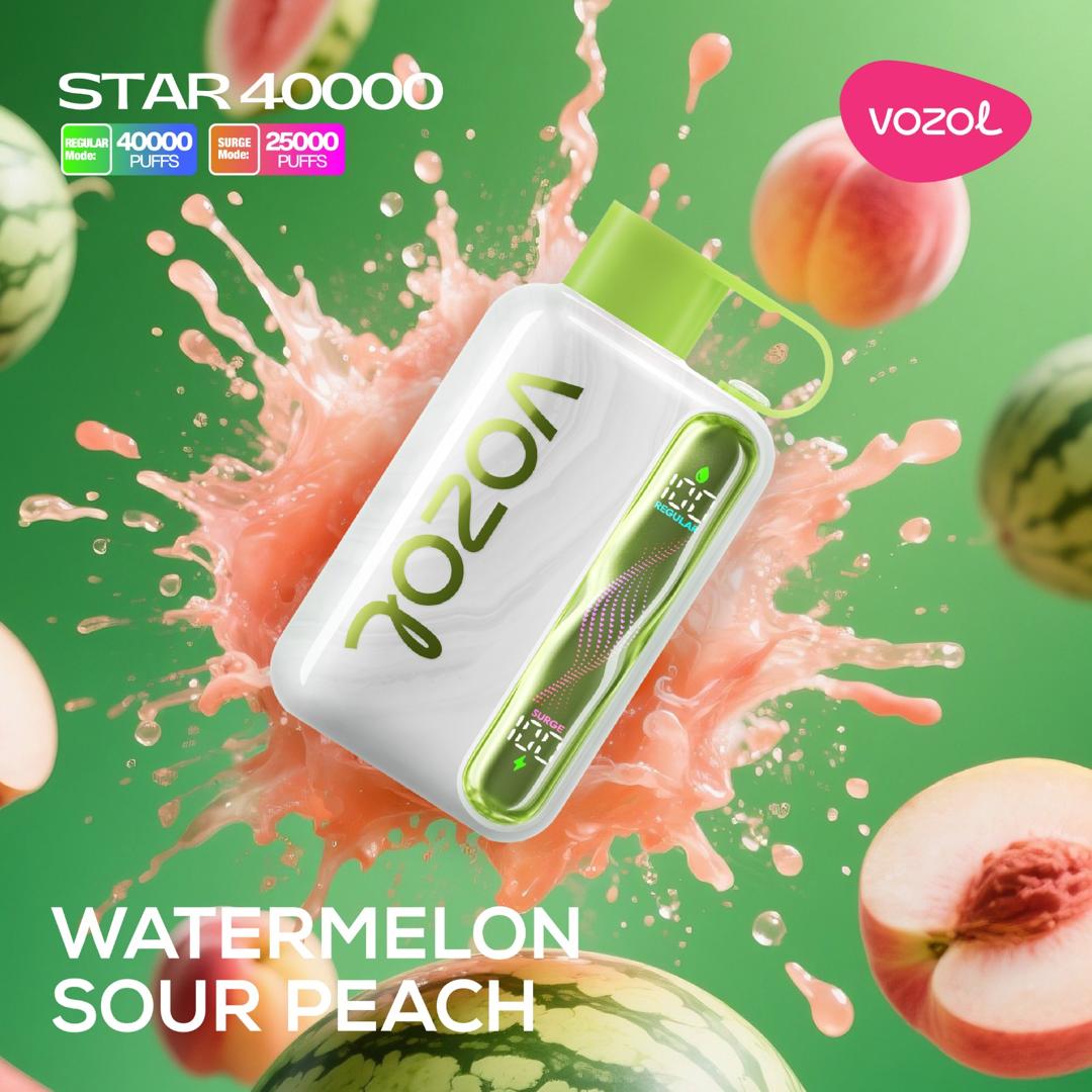 vozol-star-40000-watermelon-sour-peach.jpg Vozol Star 40000 Watermelon Sour Peach - Görsel 1